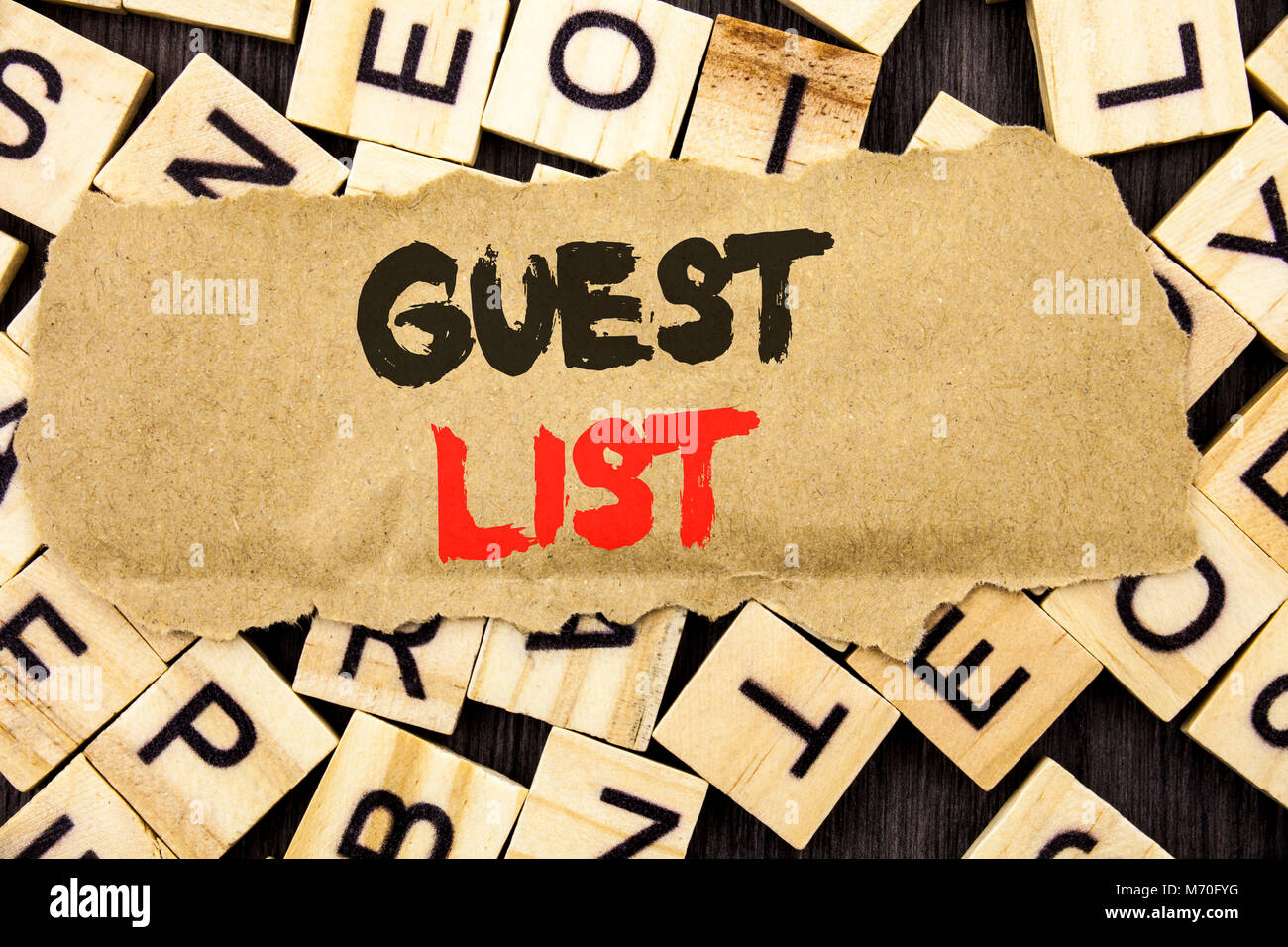 Handwriting Announcement text showing Guest List. Concept meaning