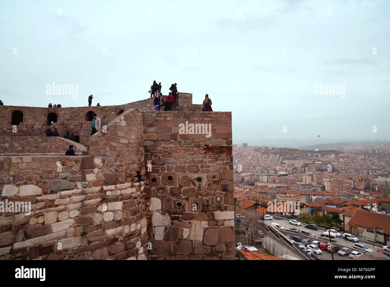 People on Ankara Castle in Turkey Stock Photo
