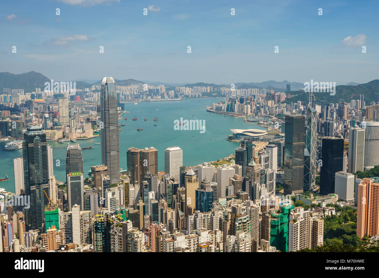 Hong Kong skyline from Victoria Peak looking over Victoria Harbour to ...
