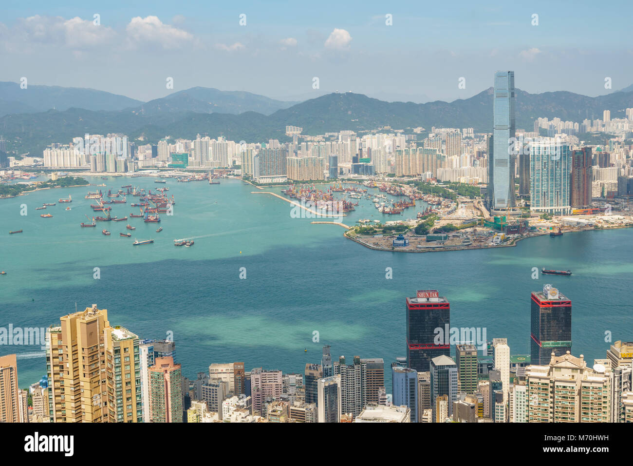 Hong Kong skyline from Victoria Peak looking over Victoria Harbour to ...