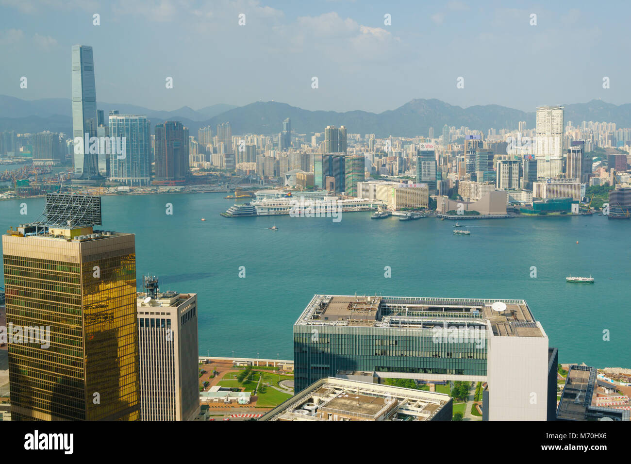 Hong Kong skyline from Victoria Peak looking over Victoria Harbour to ...