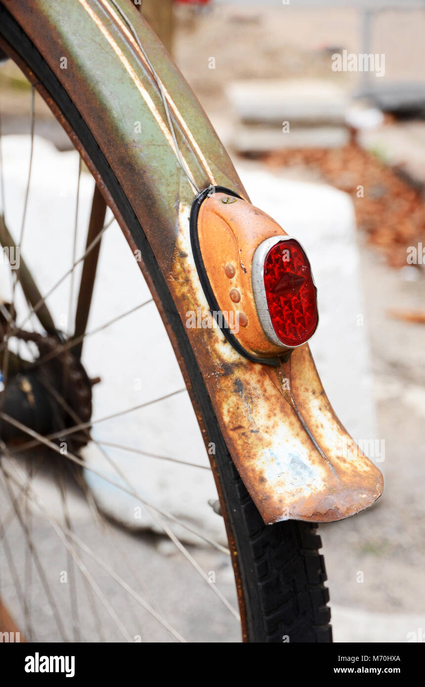 Detail of the back wheel of a rusty vintage bicycle Stock Photo