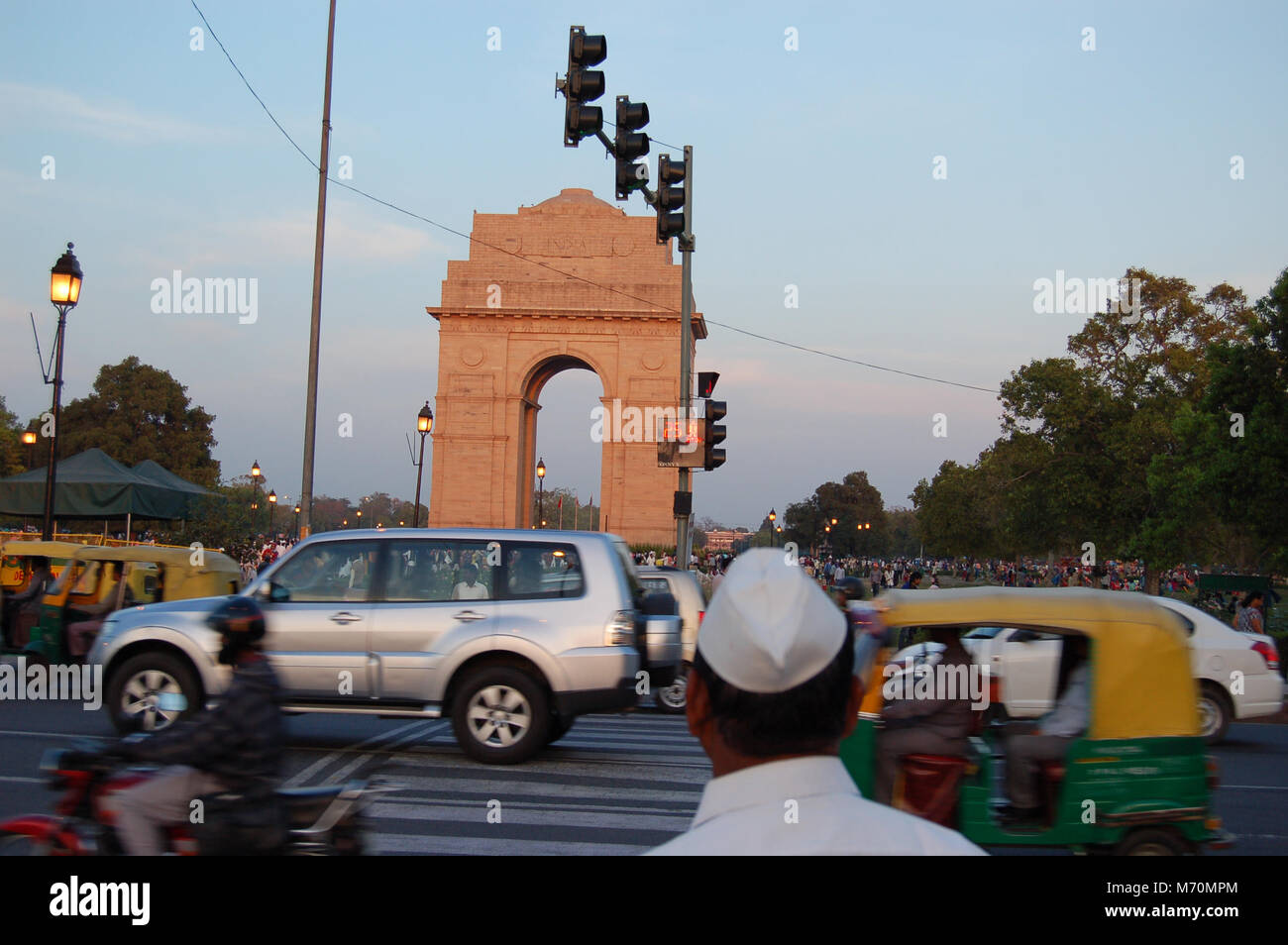 At pedestrian crossing looking towards India Gate, Delhi, India Stock Photo