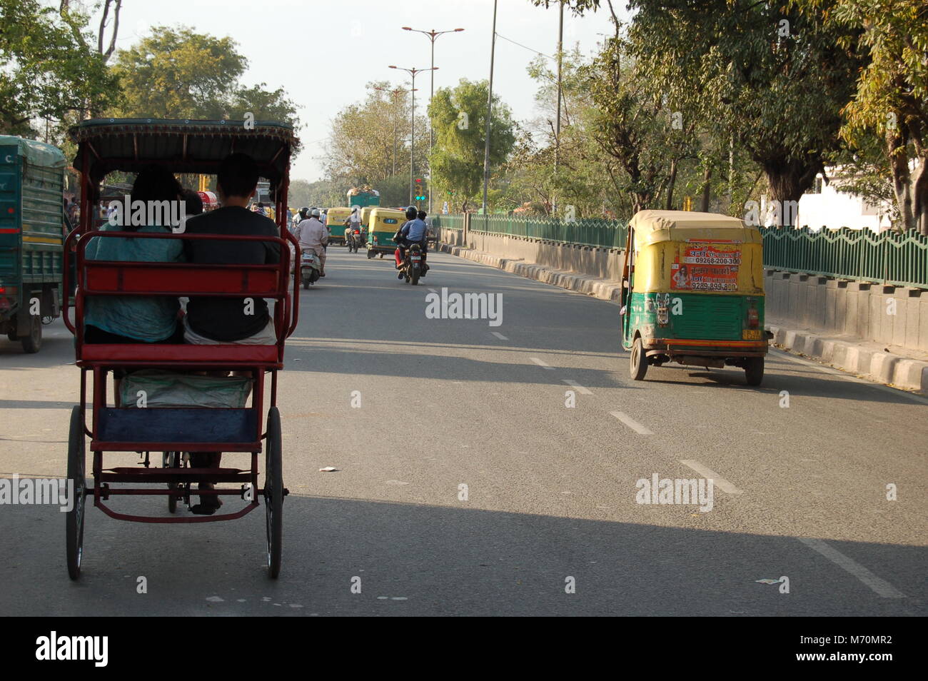 Rickshaw ride in Delhi, India Stock Photo