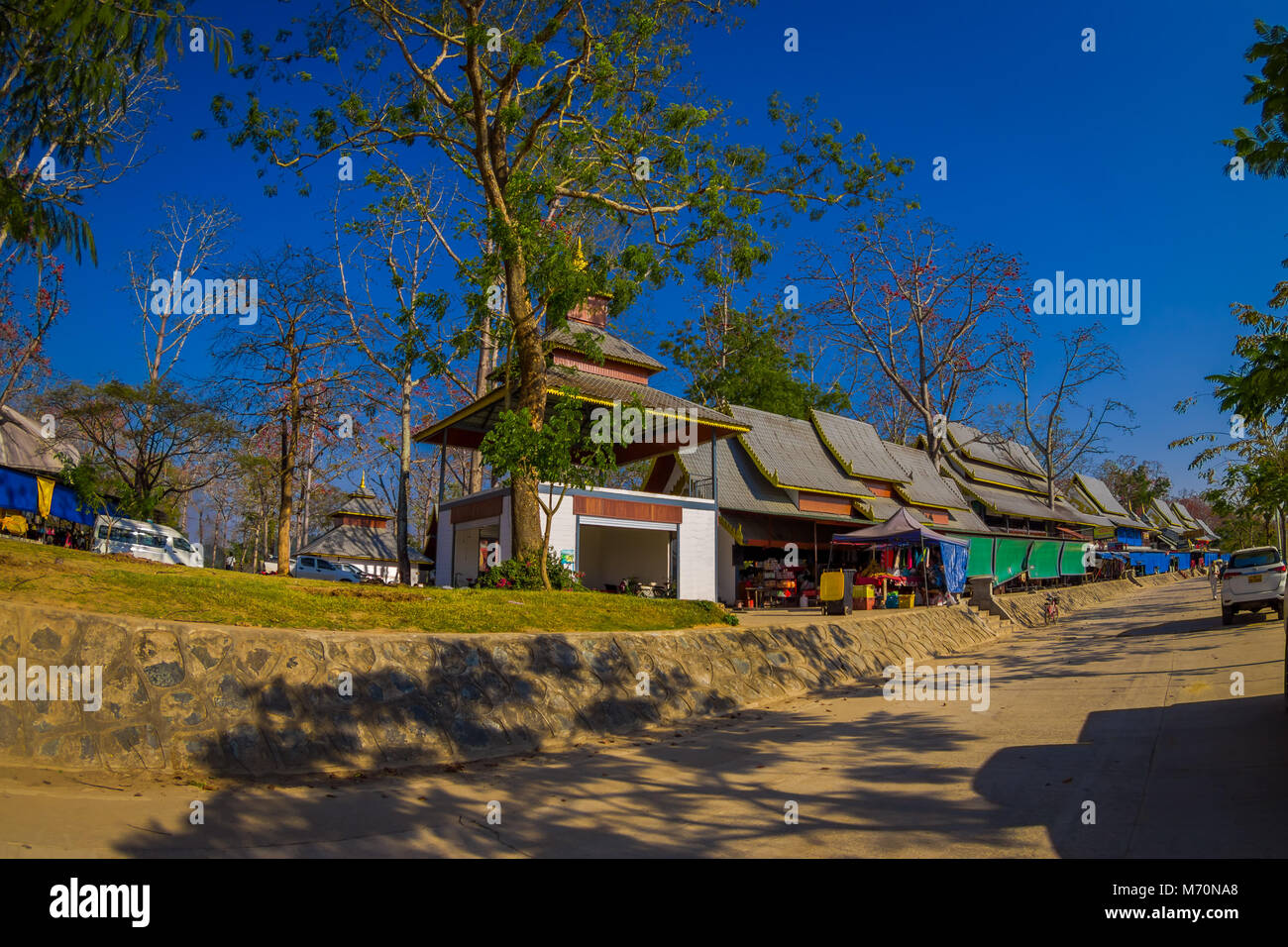 CHIANG RAI, THAILAND - FEBRUARY 01, 2018: Outdoor view of street market ...