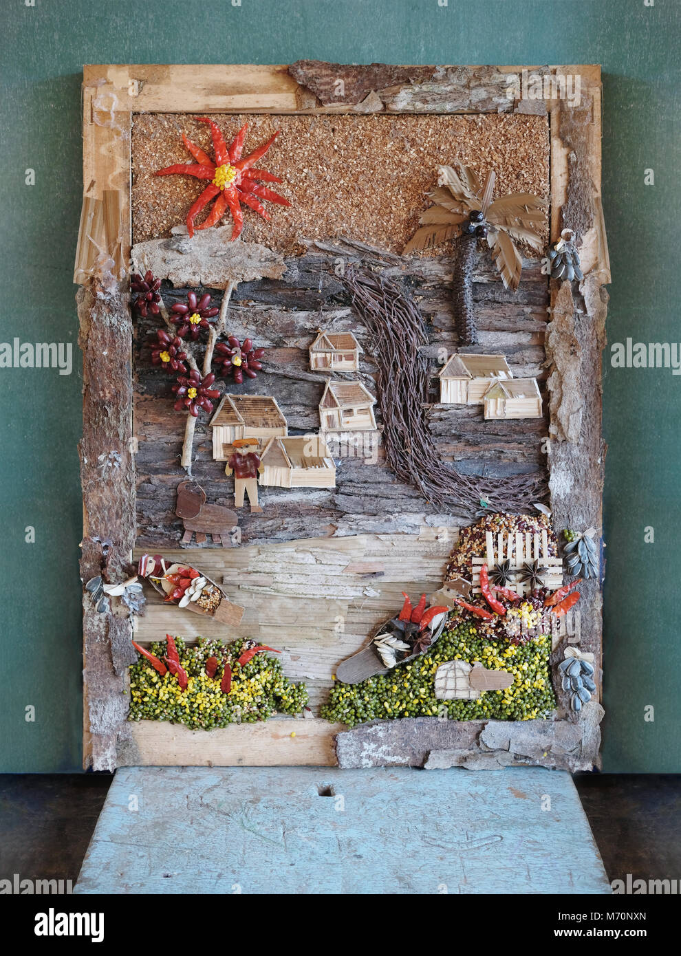 Collage picture made with natural materials and with tin foil, beads and  paper Stock Photo - Alamy