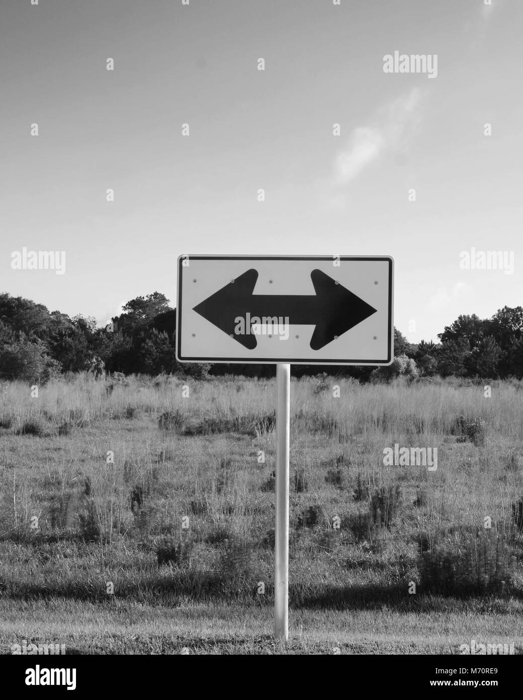 June 2016 - Choices, direction highway signs on a new empty highway in Florida, USA Stock Photo
