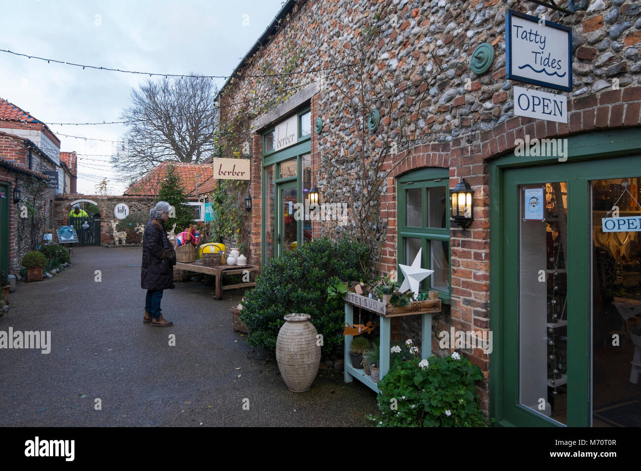 Hoppers Yard with shops and cafes in Holt, North Norfolk, UK Stock