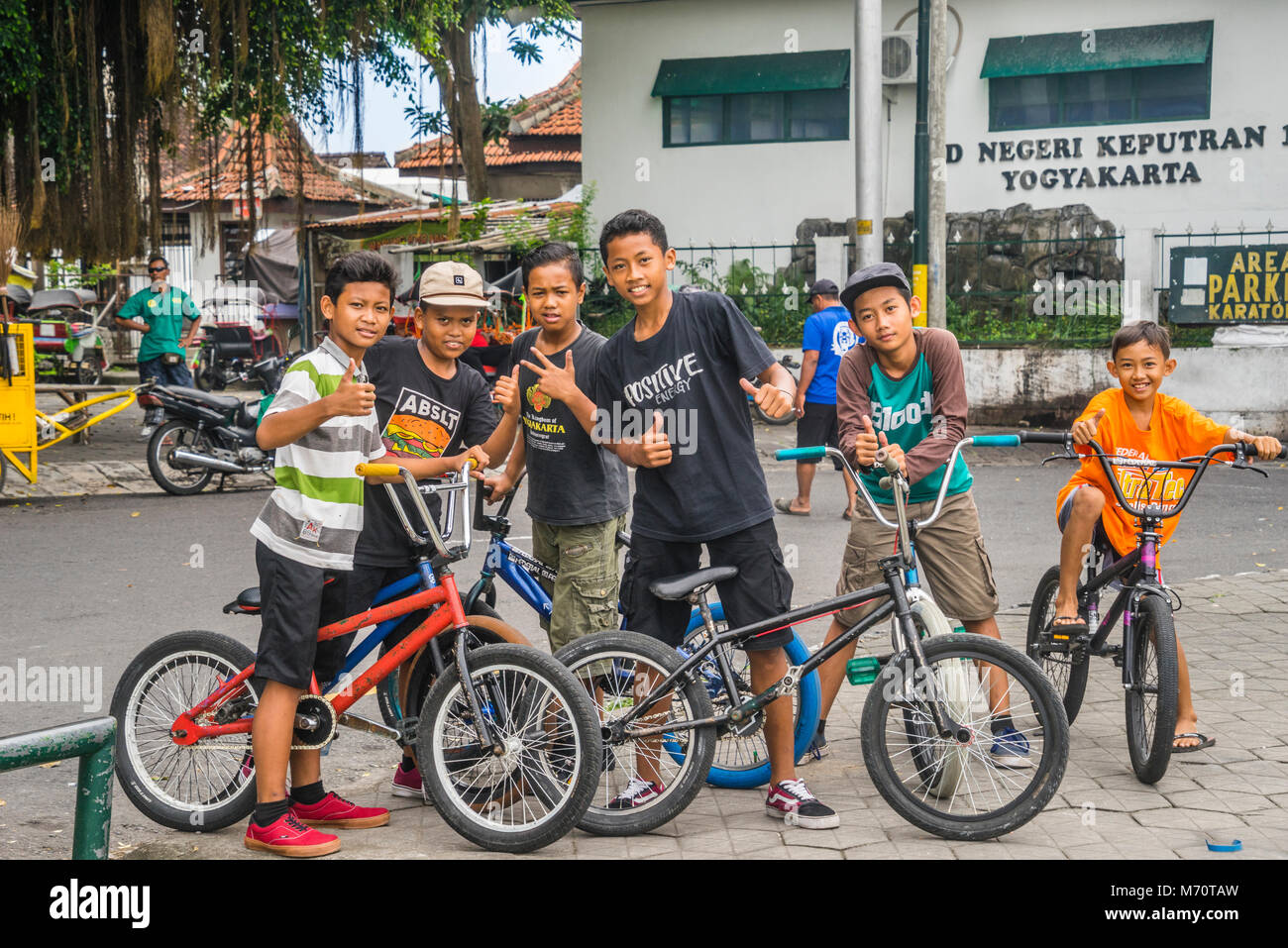 Yogyakarta kids at Alun Alun Lor, Kraton Yogyakarta, Central Java, Indonesia Stock Photo