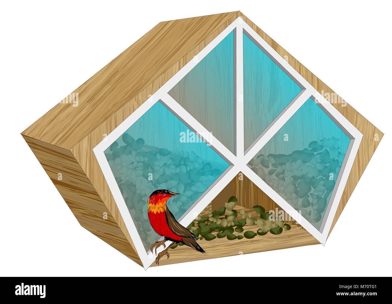 bird feeder with bird isolated on white background Stock Vector Image ...