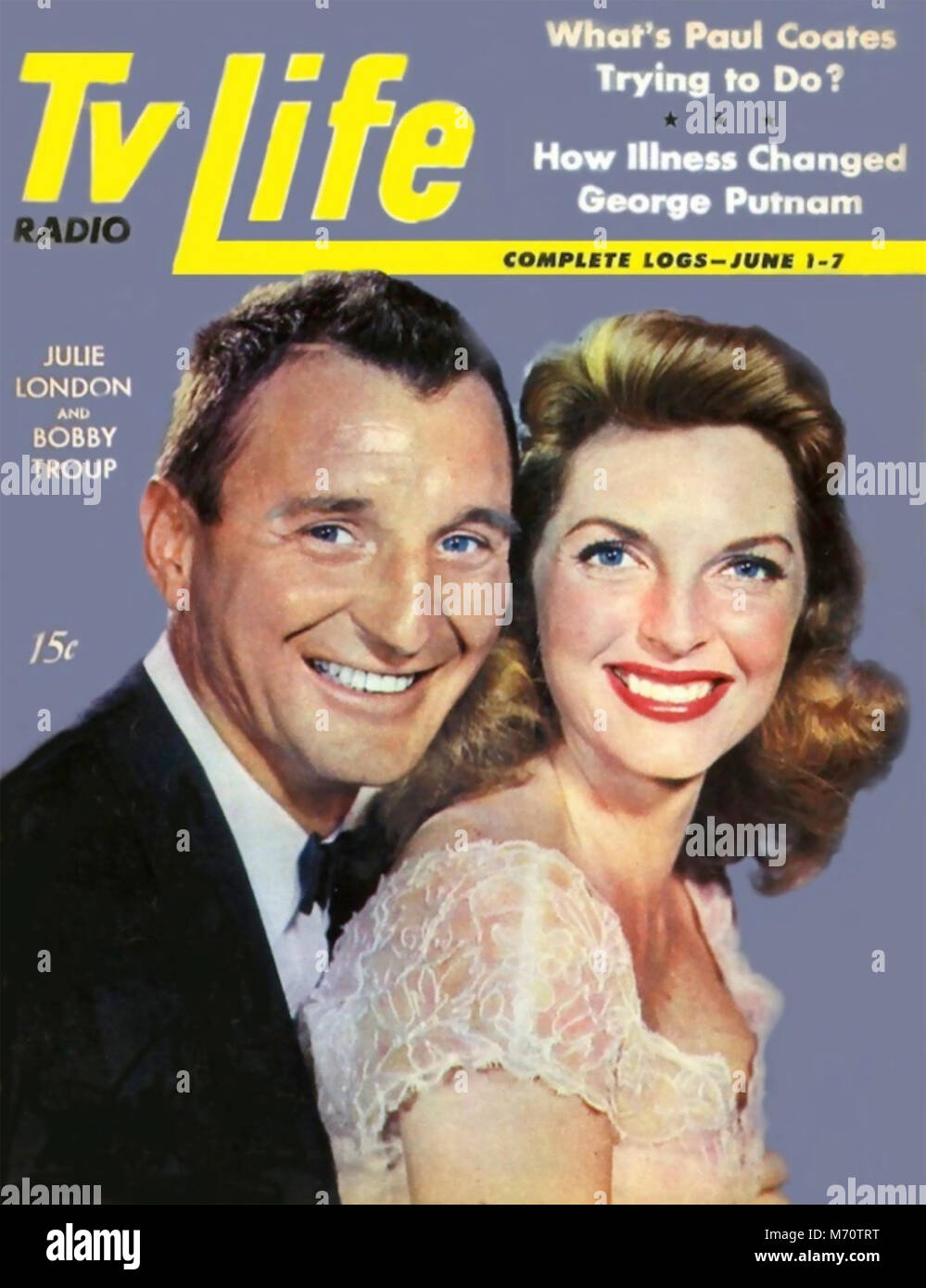 JULIE LONDON (1926-2000) American singer and TV actress with husband Bobby Troup on US magazine cover about 1972 while they were on TV in the 'Emergency !' series Stock Photo