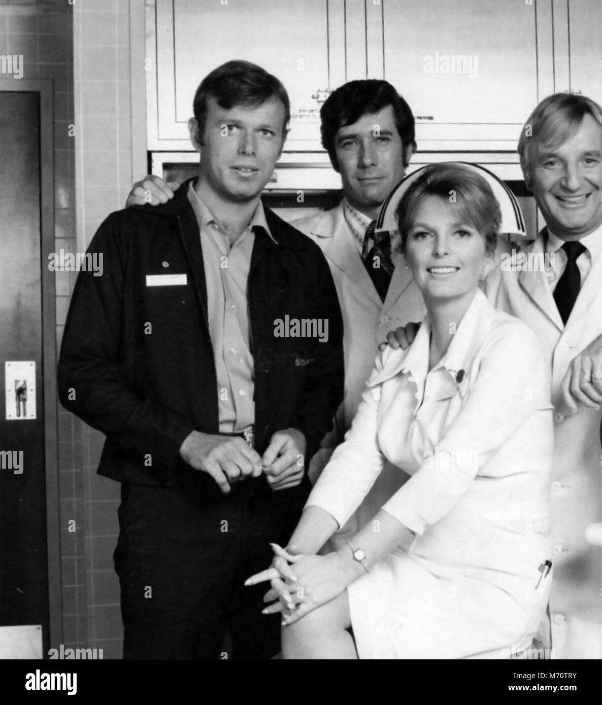 EMERGENCY !  Universal TV series 1972-1977. From left: Kevin Tighe, Robert Fuller, Julie London, Bobby Troup and Randolph Mantooth in a 1973 episode Stock Photo