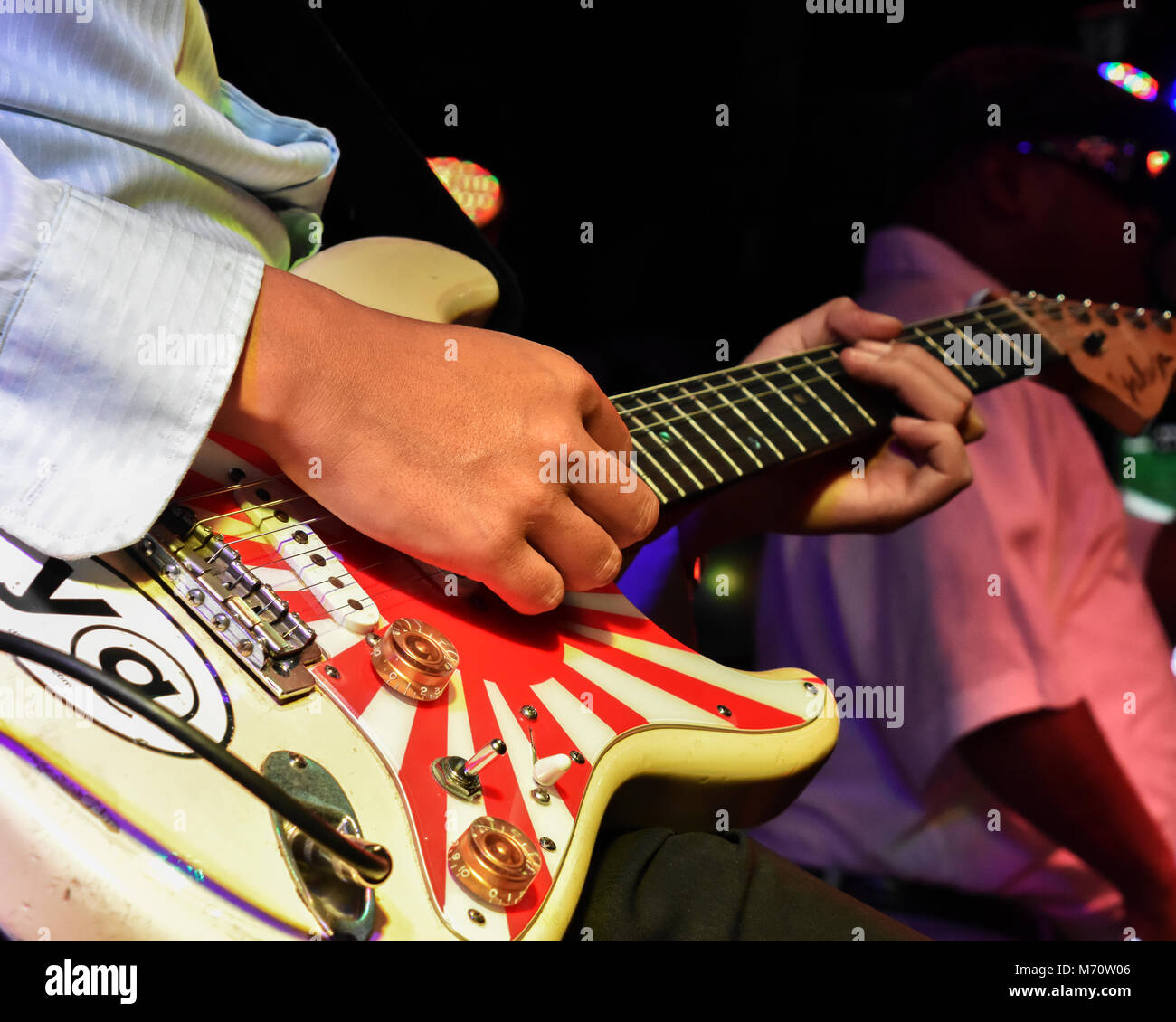 Blues guitarist jamming at one of the many establishments in New
