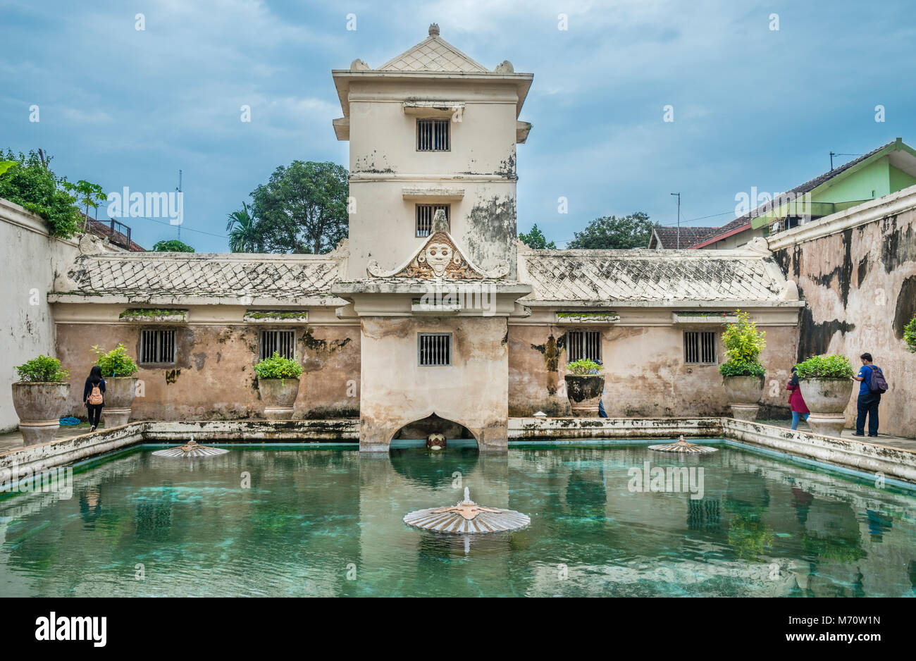 Umbul Pasiraman bathing complex with tower from where the sultan observed the bathing women at the Taman Sari Water Castle, the site of a former royal Stock Photo