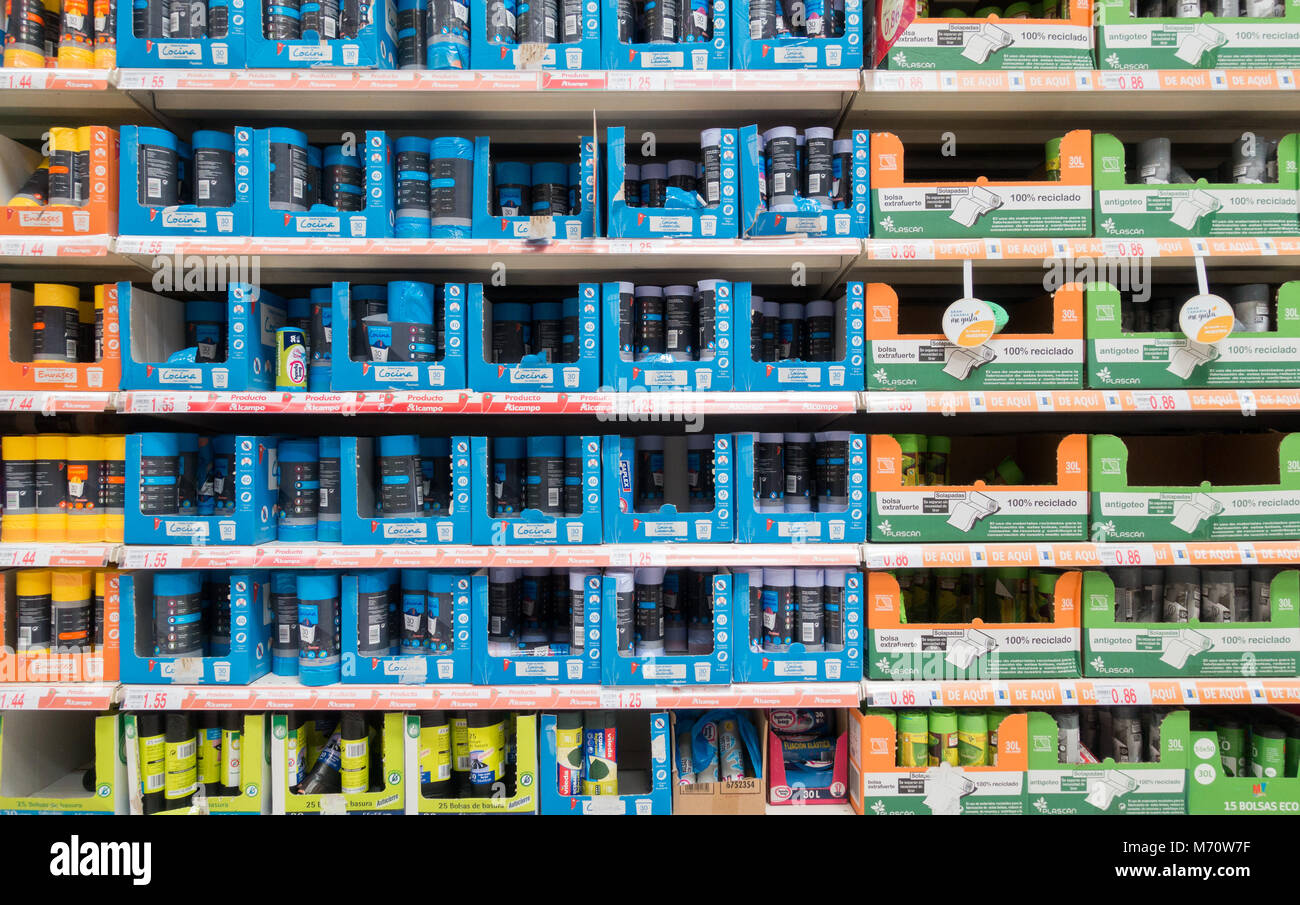 Plastic bin bags in Spanish supermarket Stock Photo Alamy