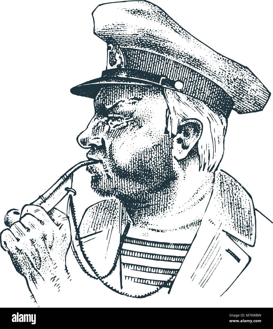 Boatswain with pipe. sea captain, marine old sailor or bluejacket