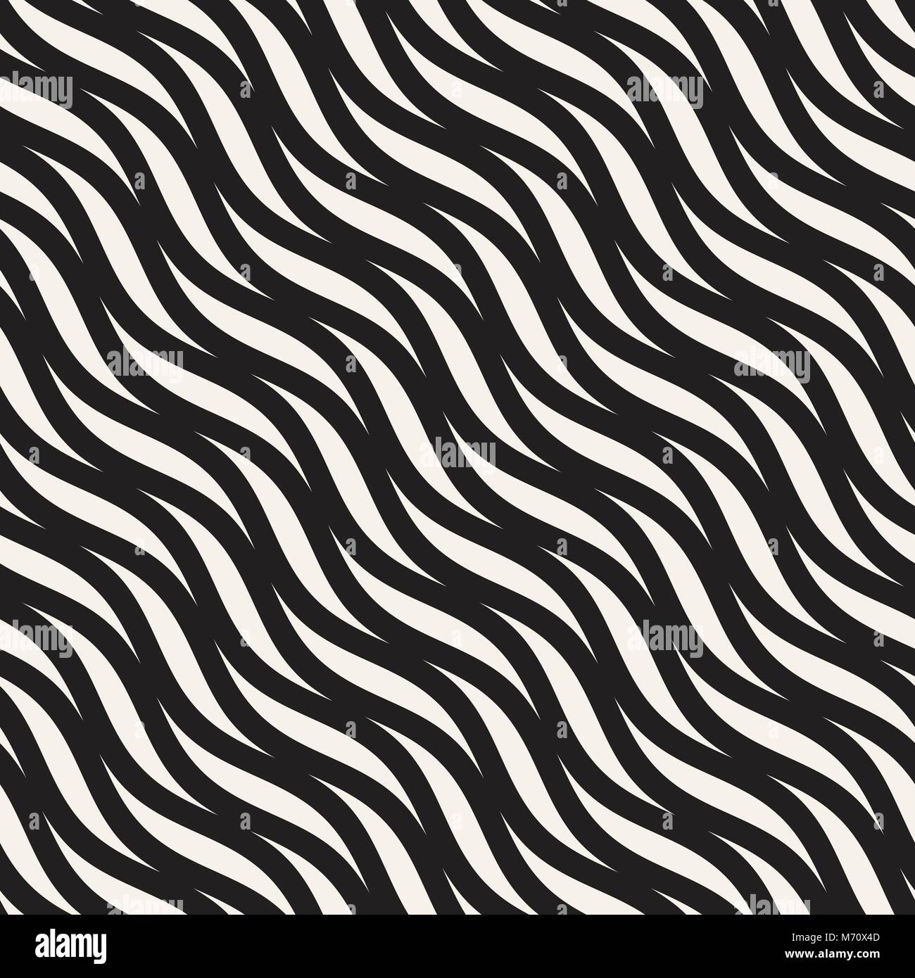 Vector Seamless Black and White Hand Drawn Wavy Lines Pattern Stock ...
