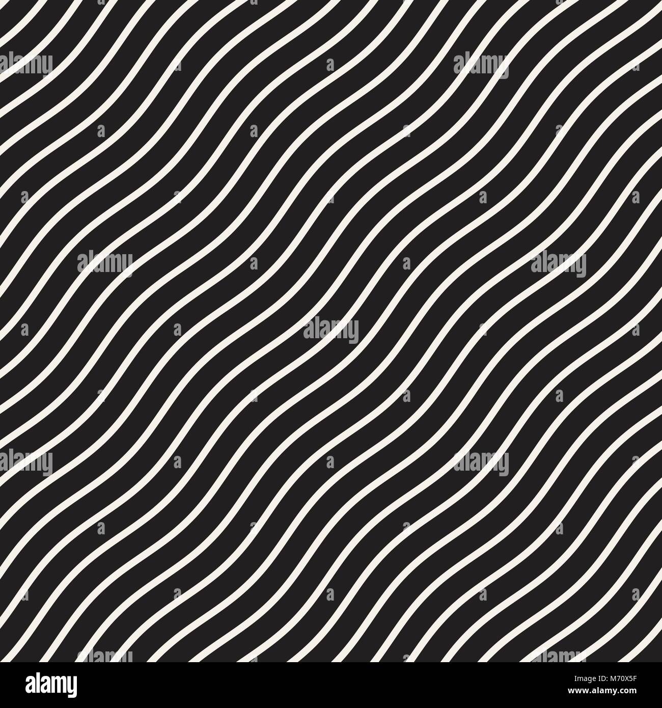 Vector Seamless Black and White Hand Drawn Wavy Lines Pattern Stock ...