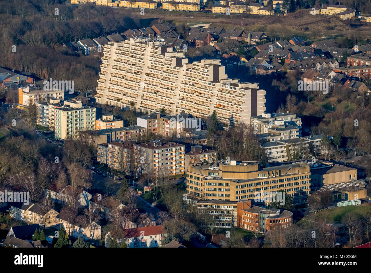 Residential high-rise Hannibal, in Dorstfeld is due to fire shortages empty and should be rehabilitated in Dortmund in North Rhine-Westphalia. Dortmun Stock Photo
