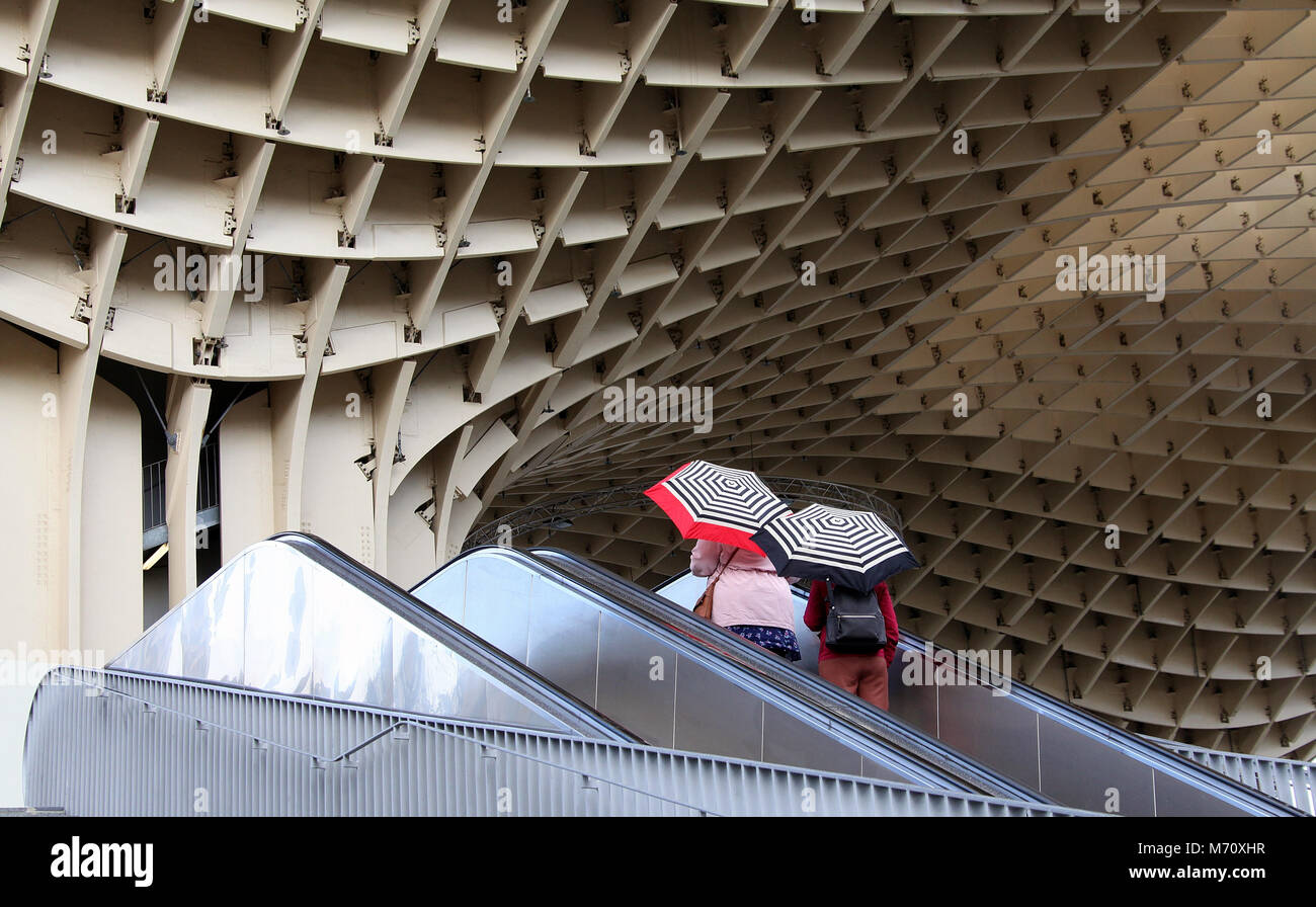 Tourists at the Metropol Parasol in Seville Stock Photo