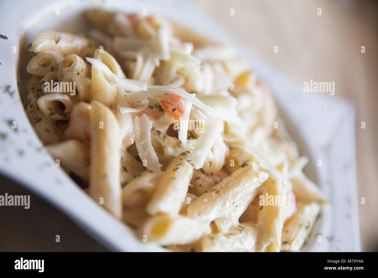 Shrimp Penne Alfredo Stock Photo Alamy