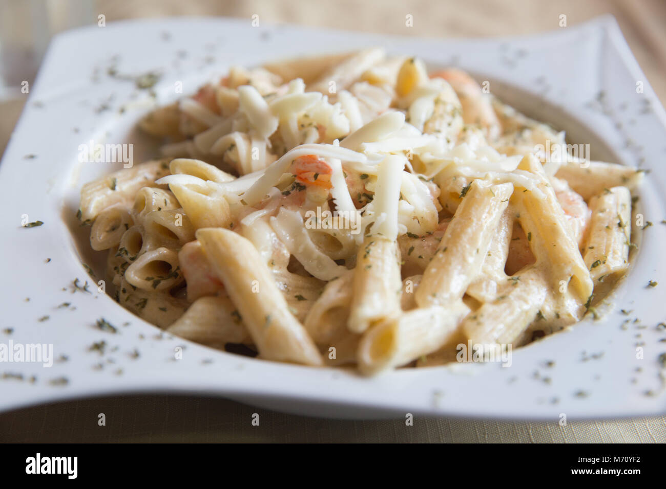 Shrimp Penne Alfredo Stock Photo Alamy