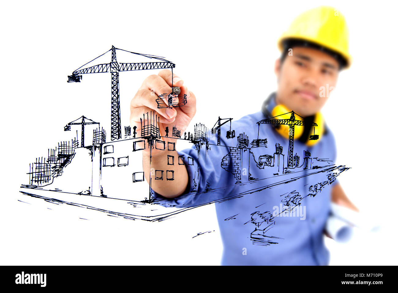Architect sketching a construction project. Stock Photo