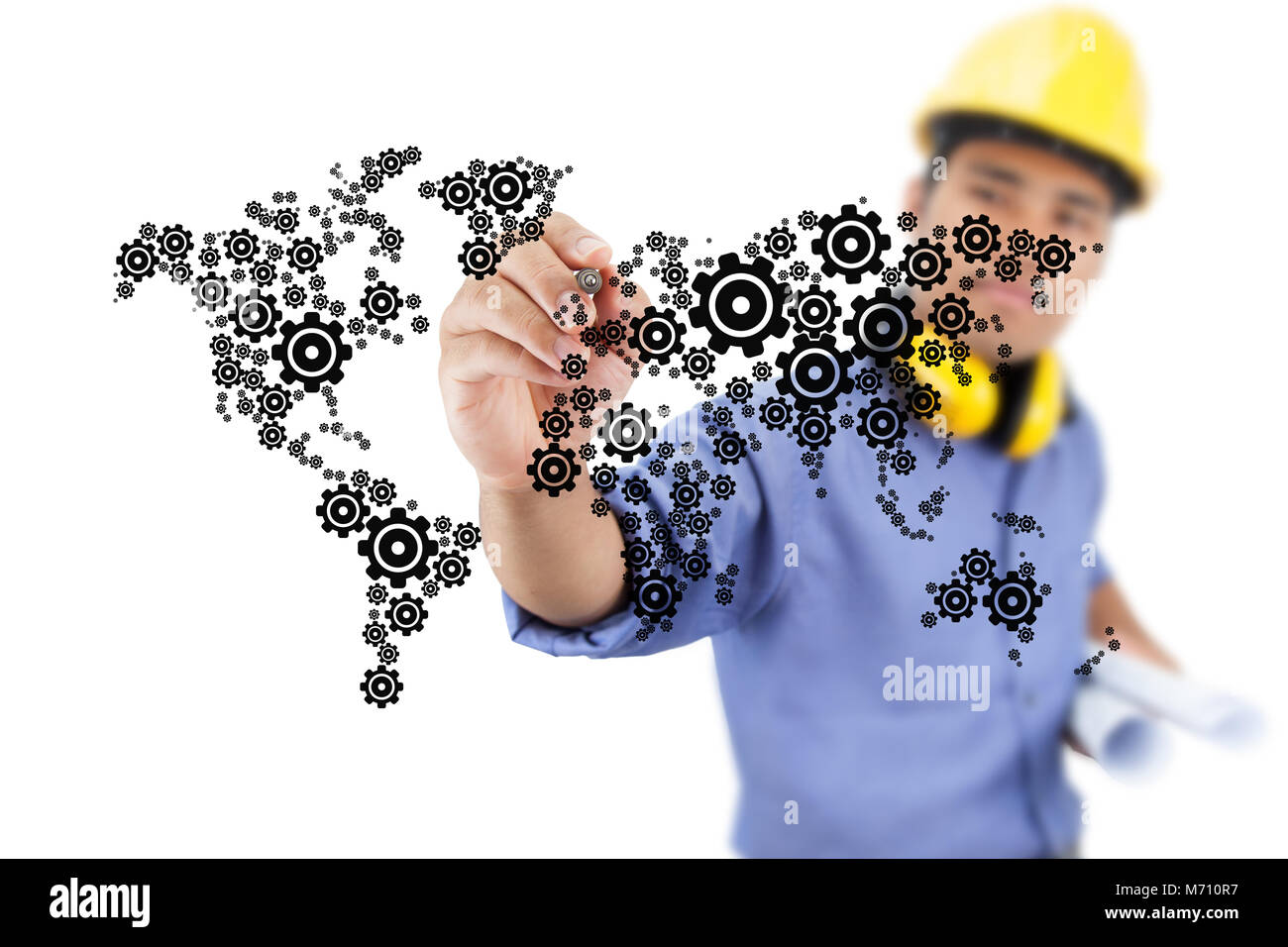 Engineer drawing gear driven industry. Stock Photo