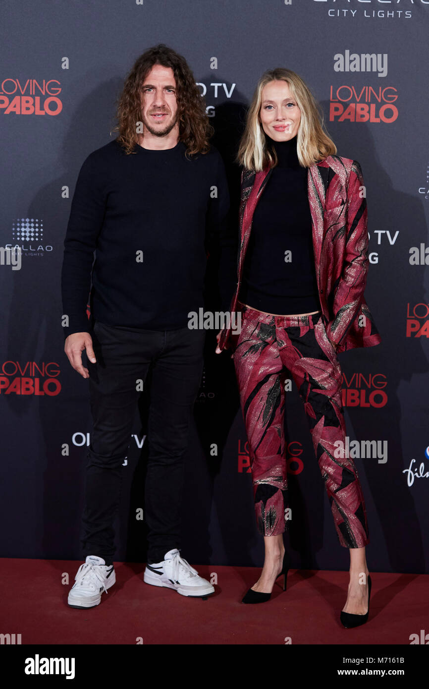 Madrid, Spain. 7th March, 2018. Carles Puyol y Vanessa Lorenzo during the premiere of the movie 'Loving Pablo' Madrid 07/03/2018 Credit: Gtres Información más Comuniación on line, S.L./Alamy Live News Stock Photo