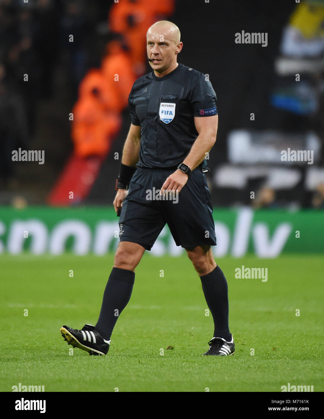London, UK. 7th March, 2018. Referee Szymon Marciniak during the UEFA Champions League Round of 16 second leg match between Tottenham Hotspur and Juventus at Wembley Stadium on March 7th 2018 in London, England. Credit: PHC Images/Alamy Live News Stock Photo