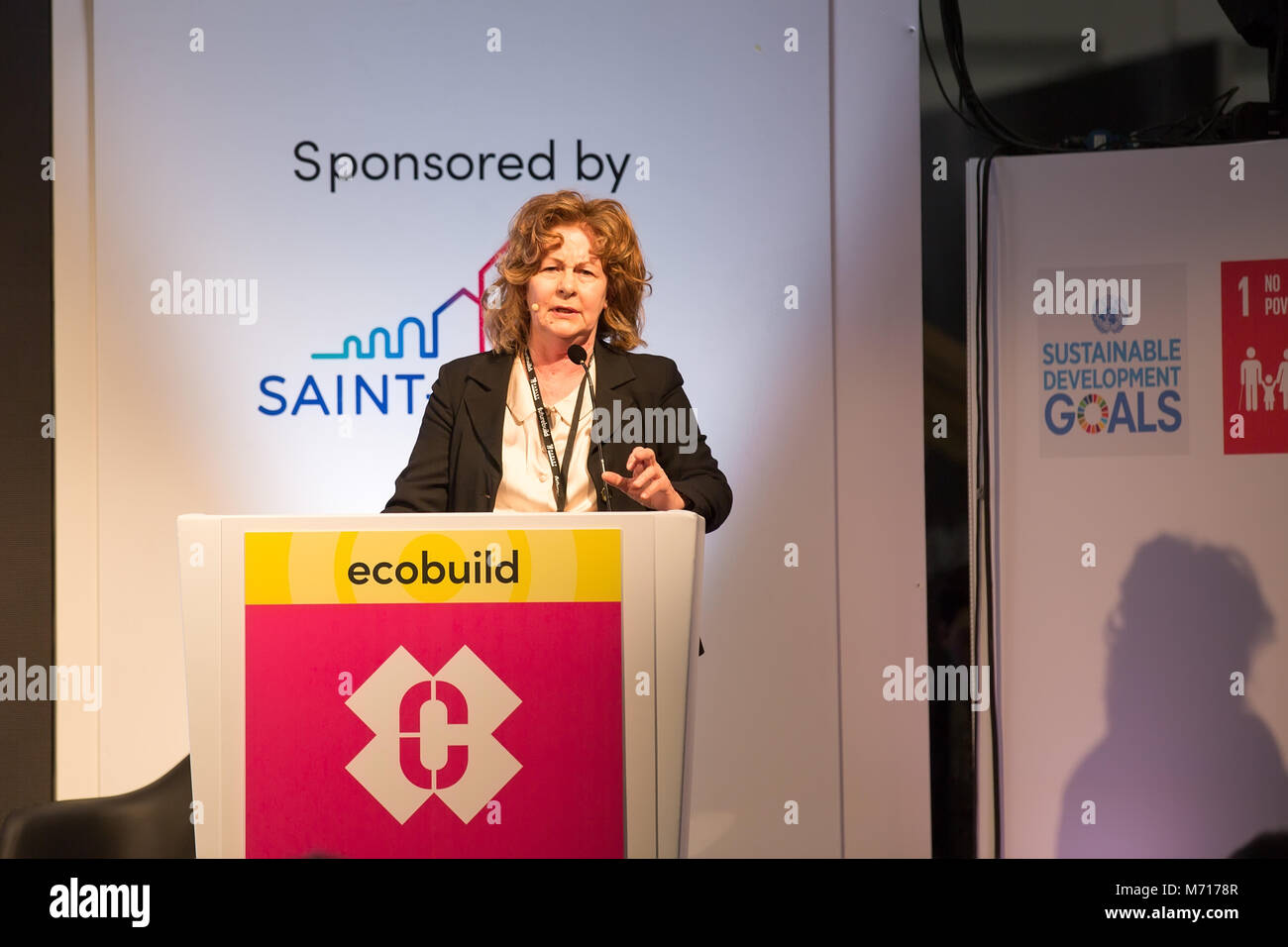 London, UK. 07 March 2018. Lynne Sullivan, LSA Studio and Chair, Good Home Alliance, talks at the conference session on Construction Quality in a post-Grenfell world  © Laura De Meo/ Alamy Live News Stock Photo