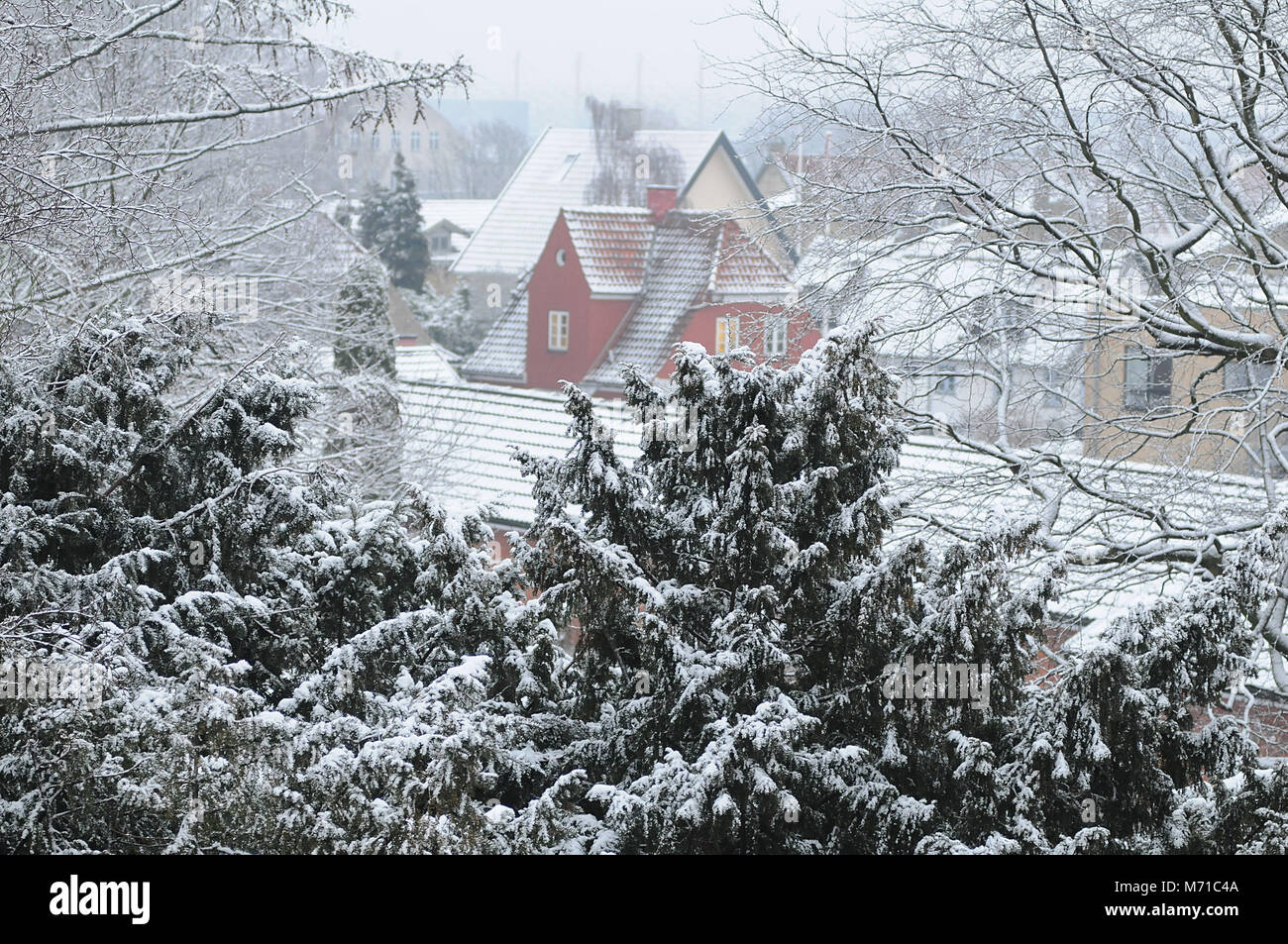 Copenhagen, Denmark. 8th March, 2018. white snow falls weather in ...