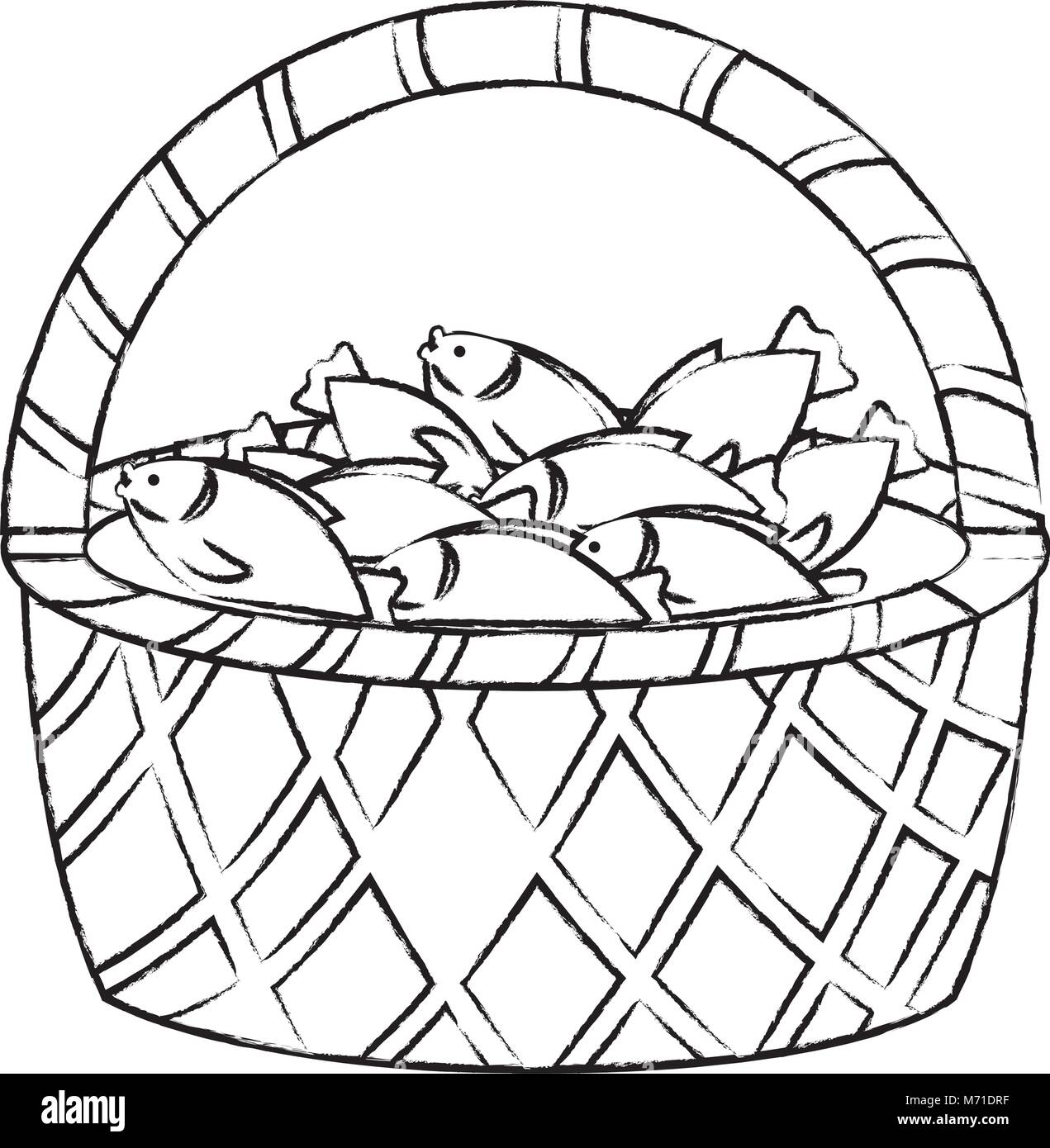 sketch of Basket with fish over white background vector
