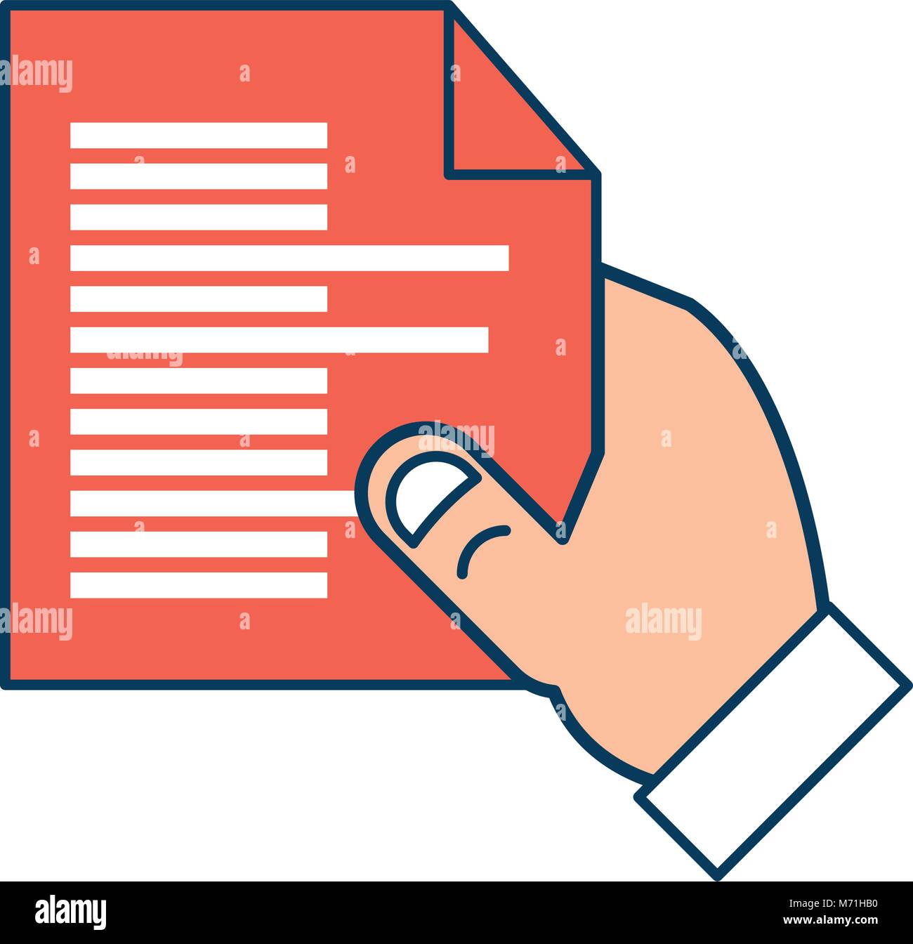 Hand with Document page icon over white background, colorful design ...