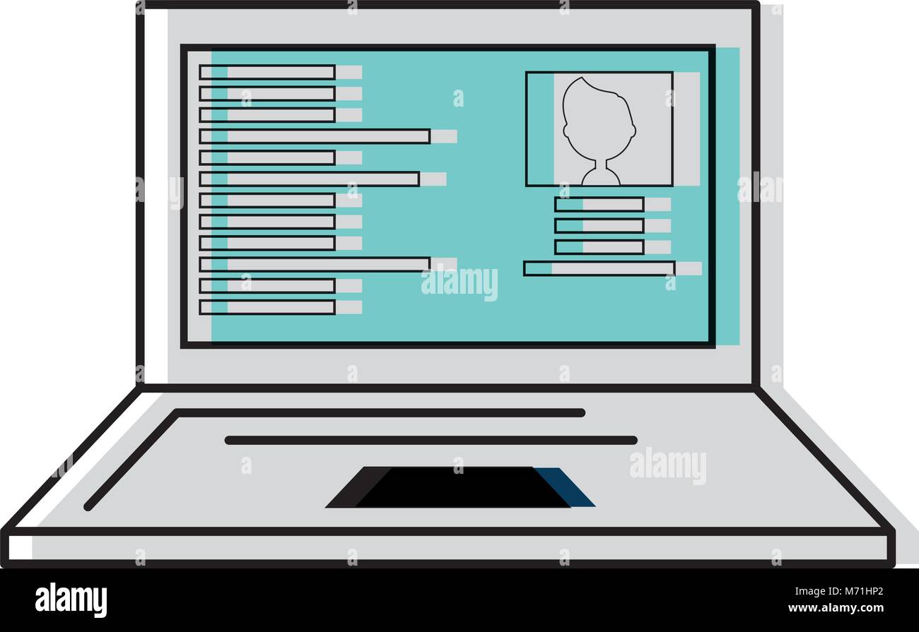 Laptop computer with social profile on screen over white background ...