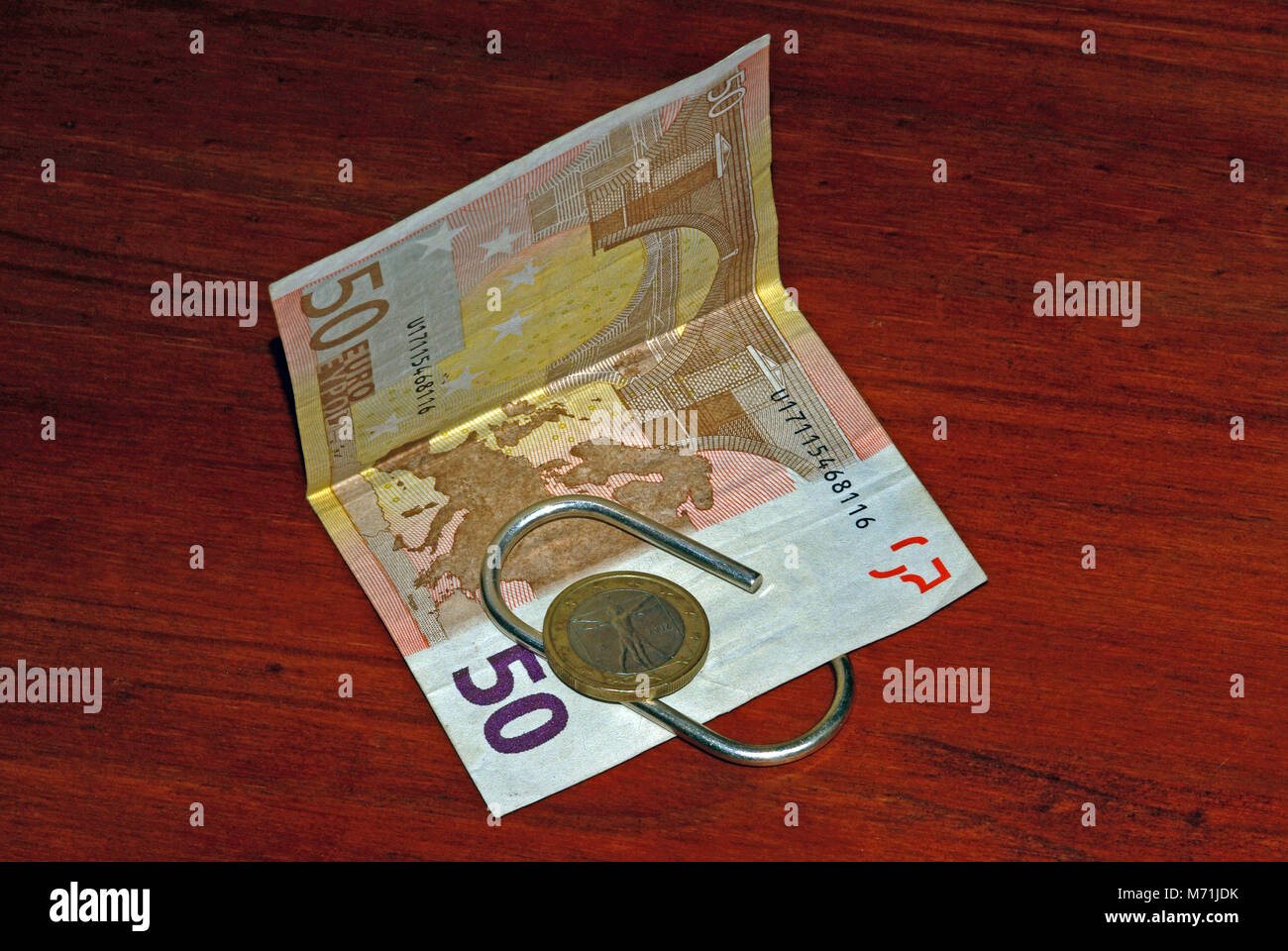 50 Euro banknote with 1 euro money Stock Photo