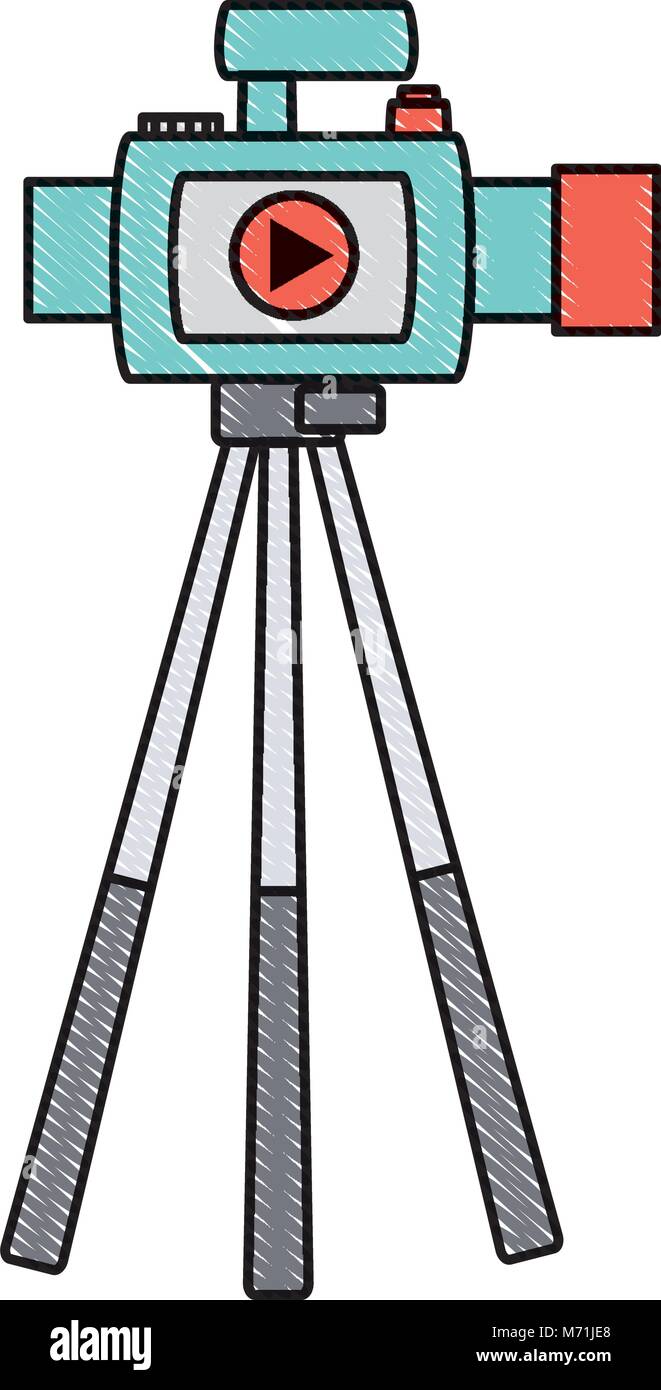 VIdeo camera on the tripod icon over white background, vector ...