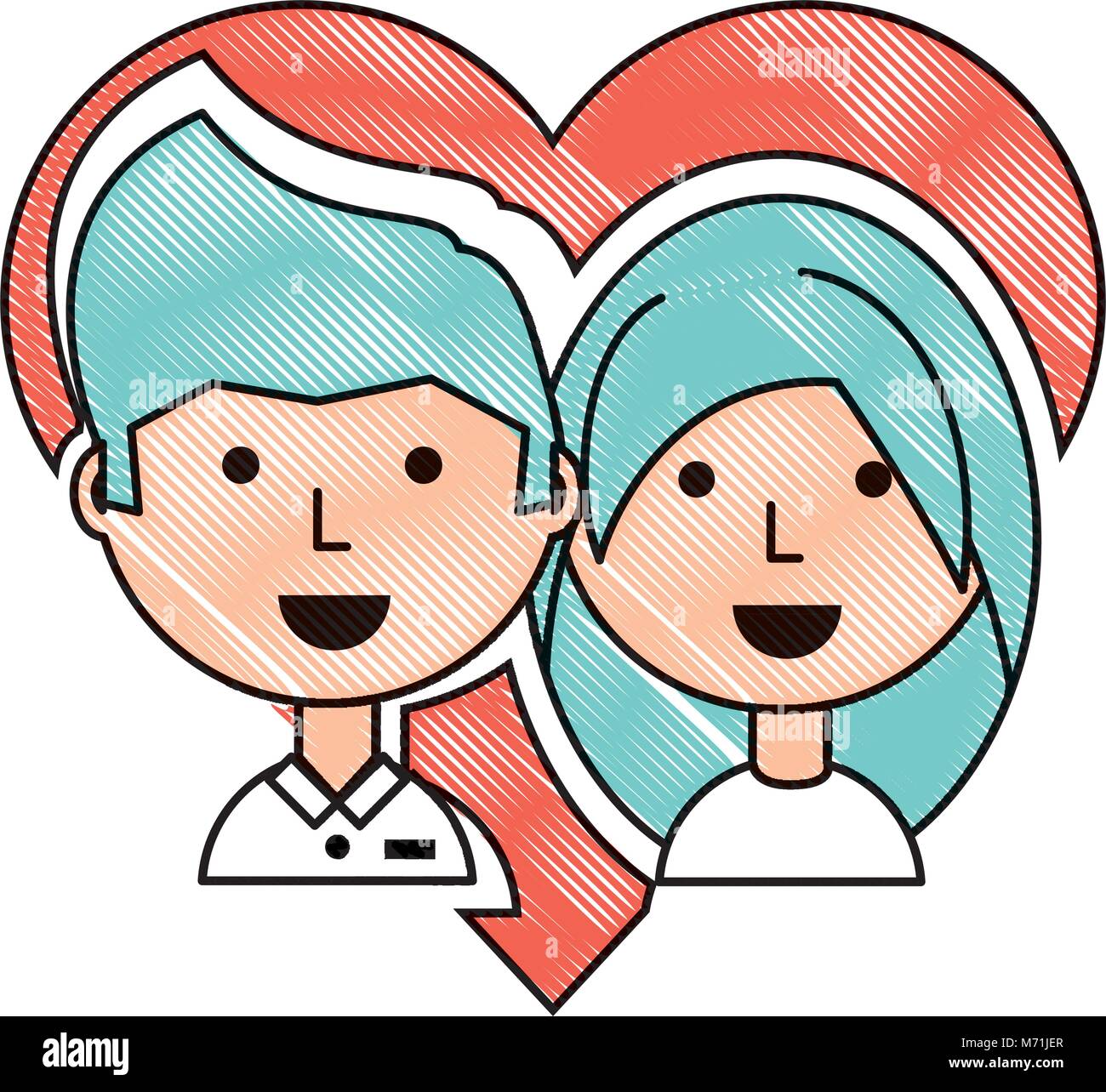 Heart with in love couple over white background, colorful design ...