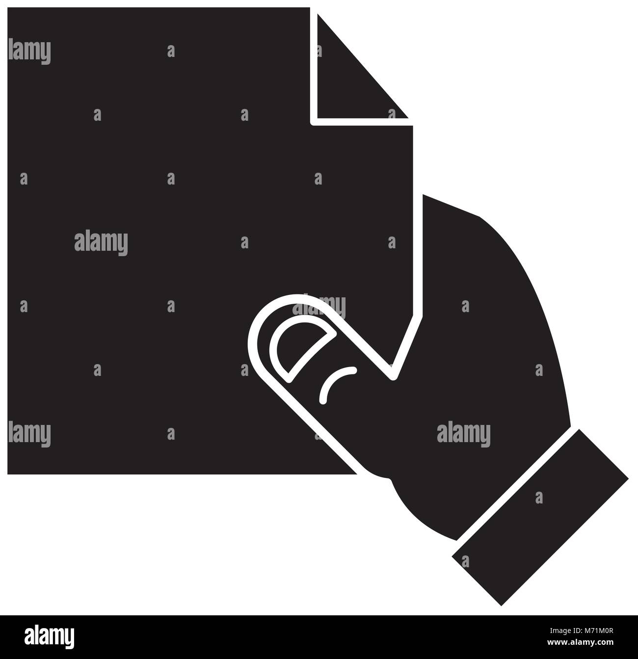 Hand with Document page icon over white background, vector illustration ...