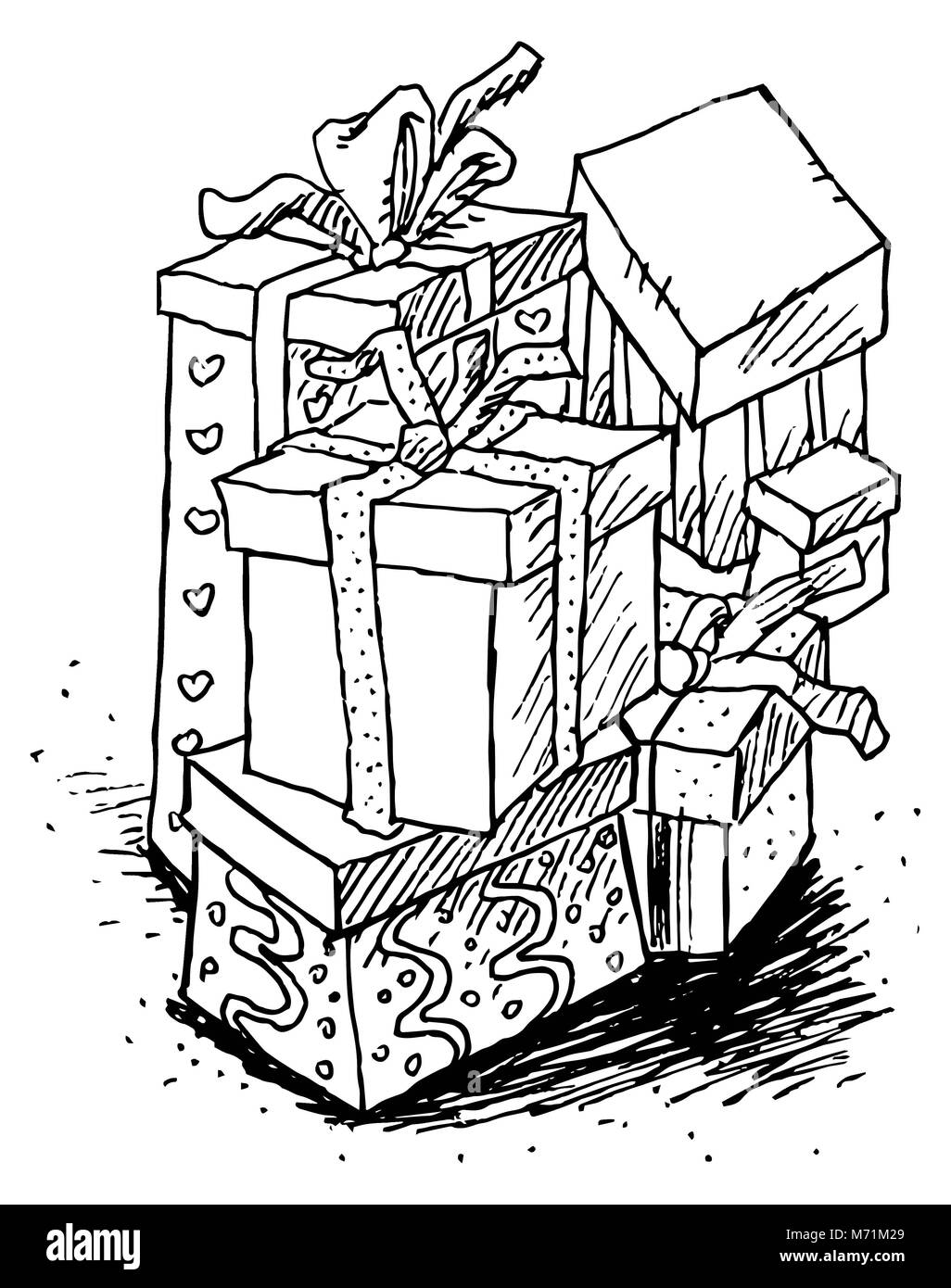 photo Cute Christmas Drawings Black And White https www alamy com stock photo cute christmas gift boxes 176443969 html