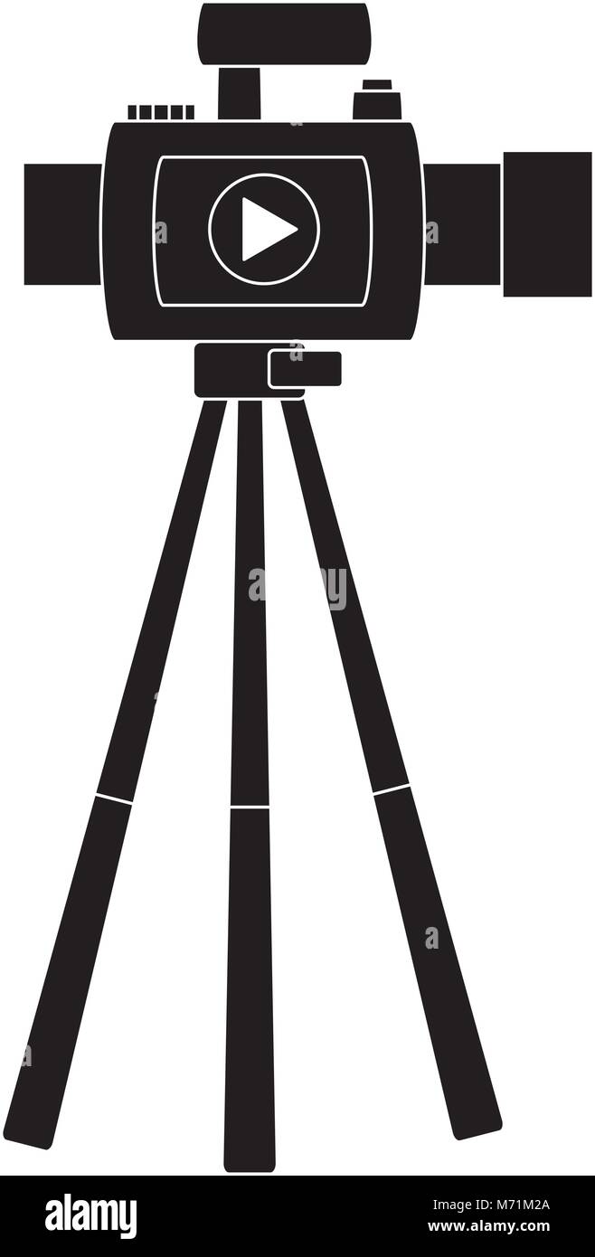 VIdeo camera on the tripod icon over white background, vector