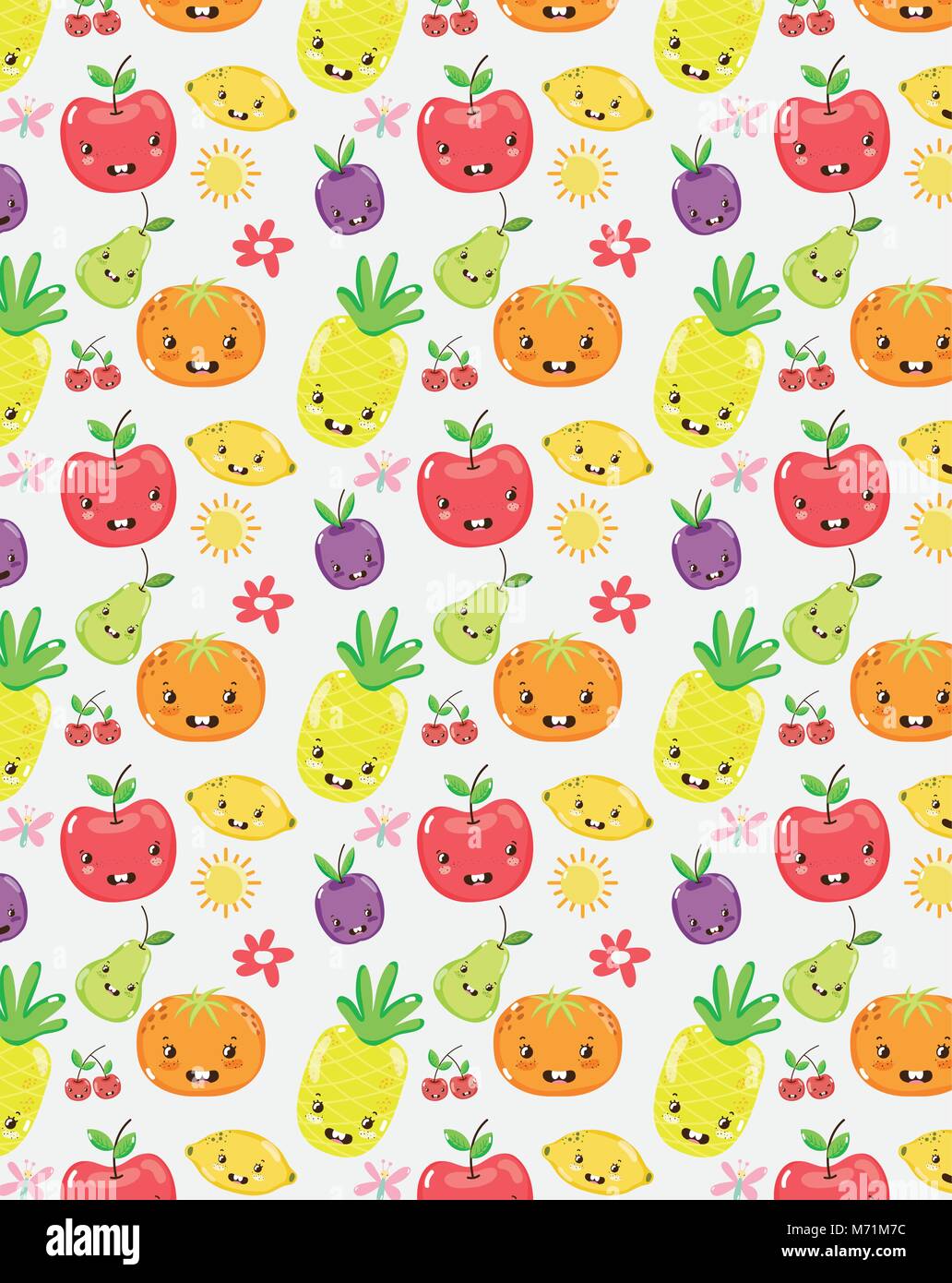Cute fruits cartoons collection vector illustration graphic design ...