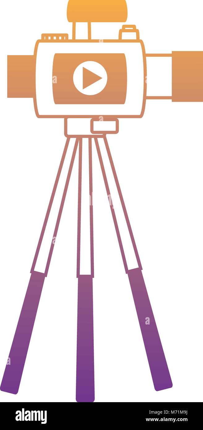 VIdeo camera on the tripod icon over white background, vector ...