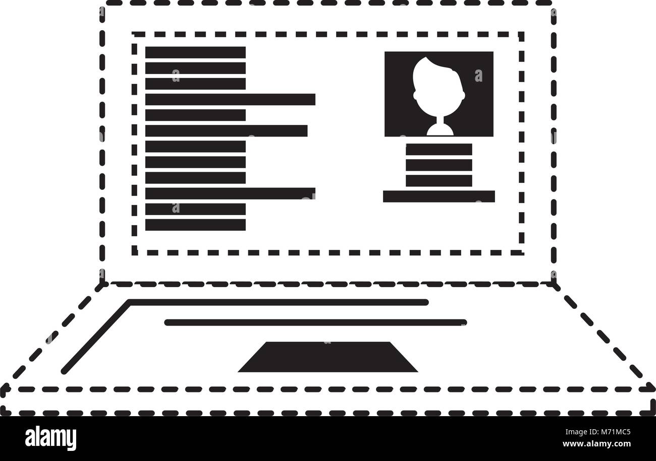 Laptop computer with social profile on screen over white background ...