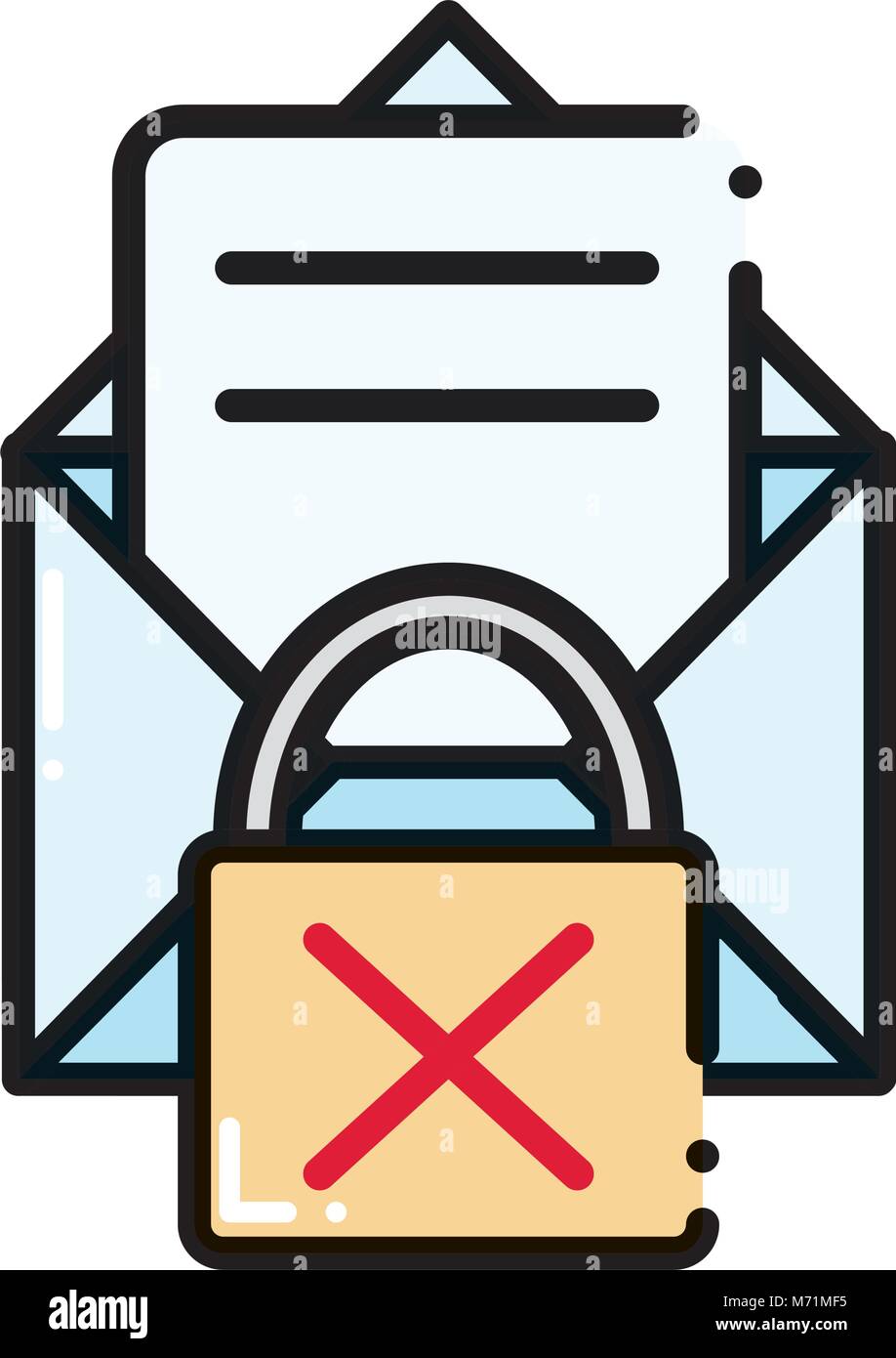 dashed line e-mail letter message with padlock bad security vector ...