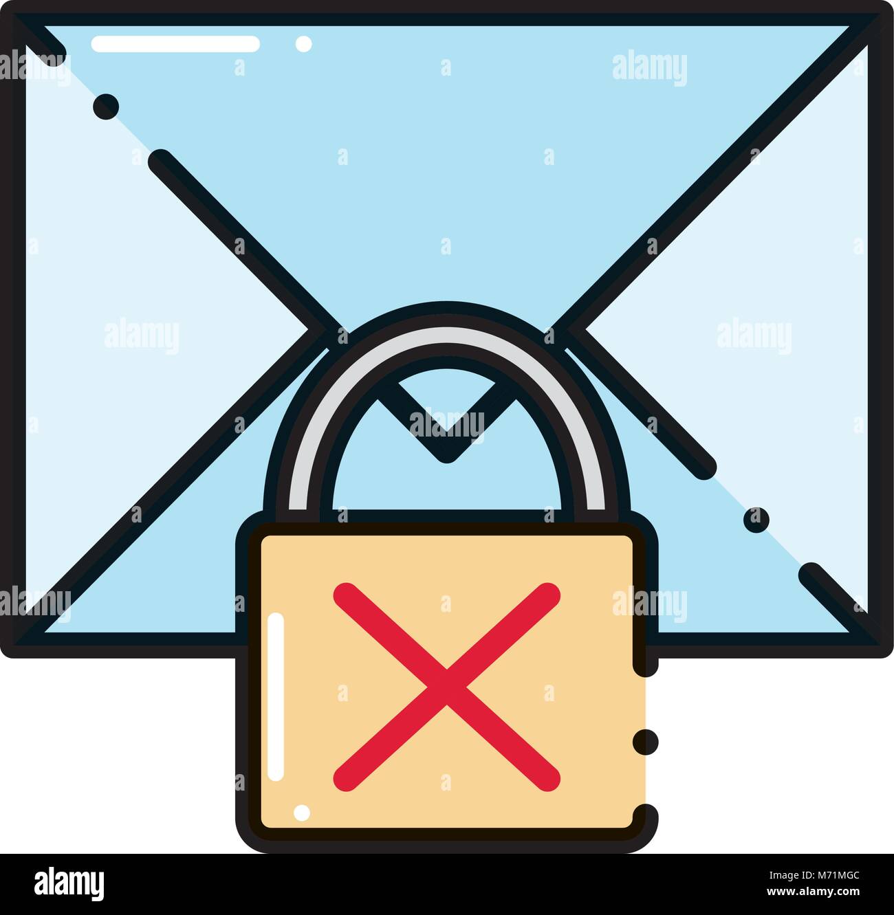 dashed line letter message with packlock bad security vecctor ...