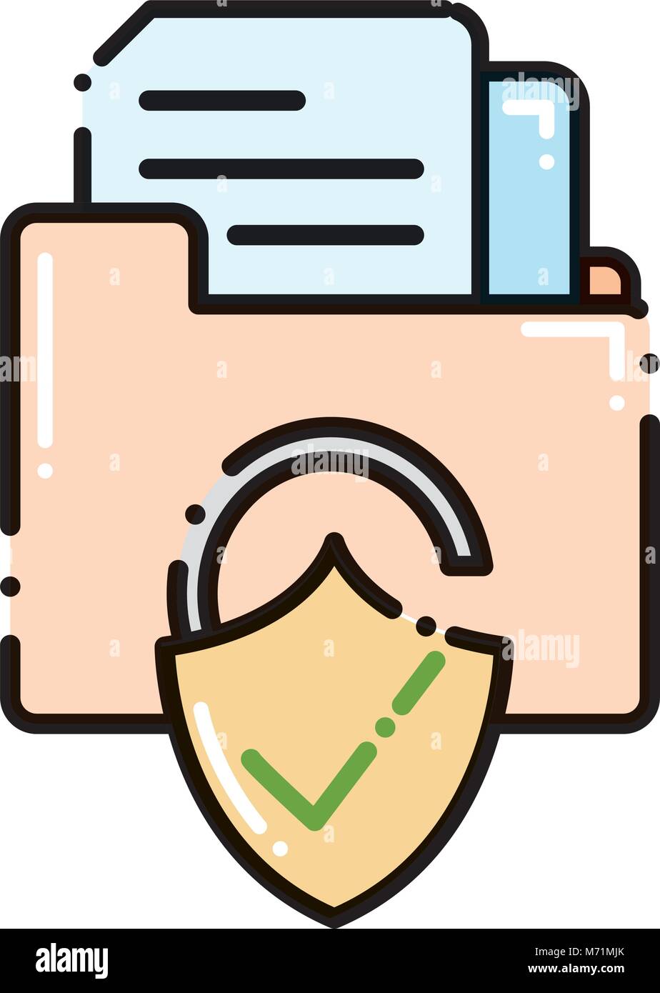 dashed line file folder with document and padlock security vector ...