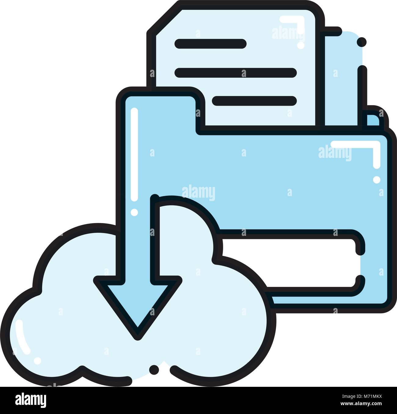 dashed line documents inside file folder and cloud downloading vector