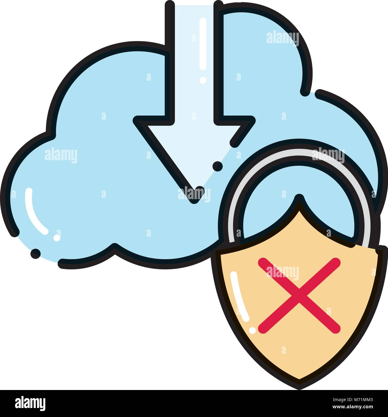 dashed line cloud data downloading and padlock bad security vector ...