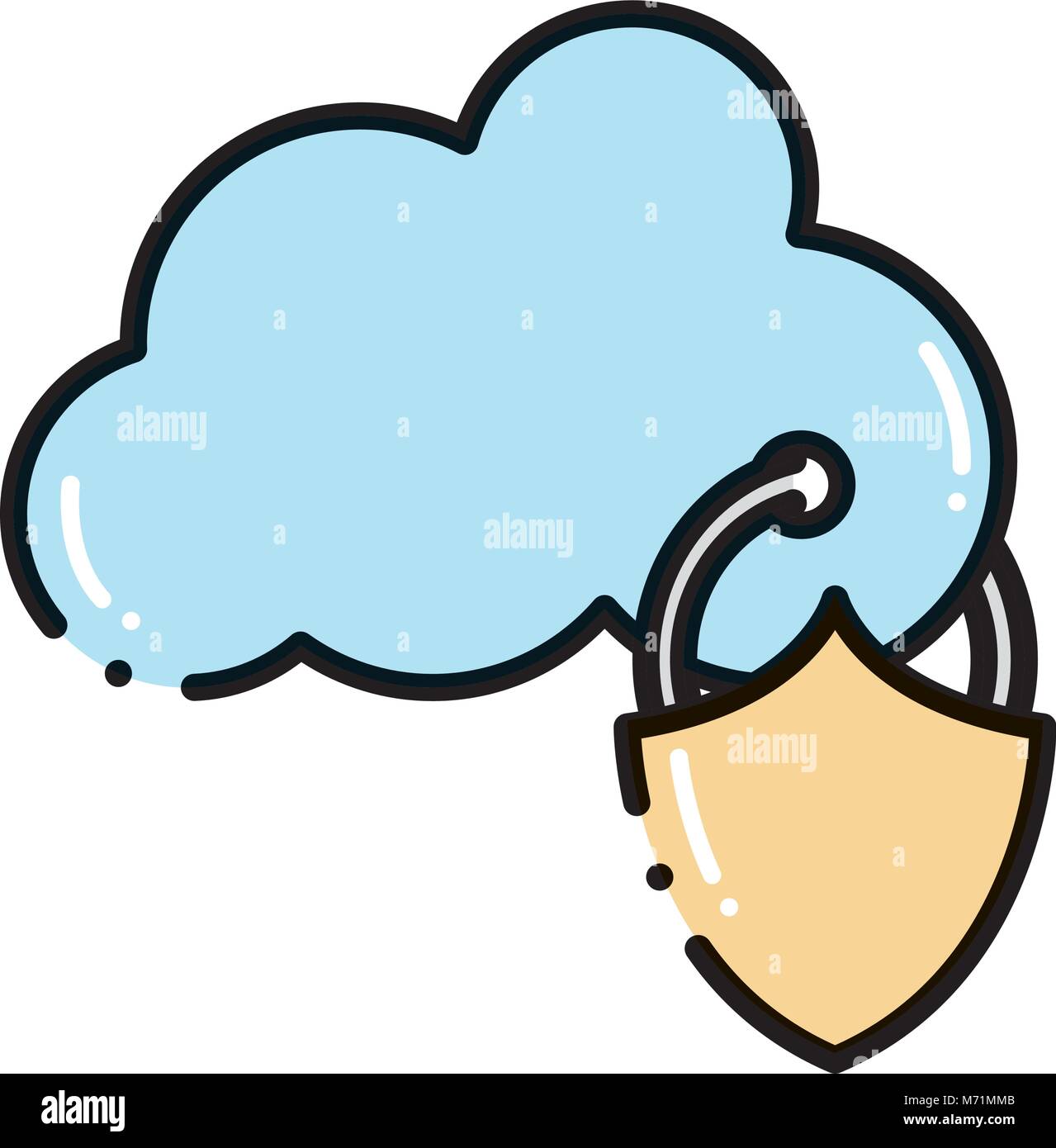 dashed line cloud data connection and padlock security vector ...